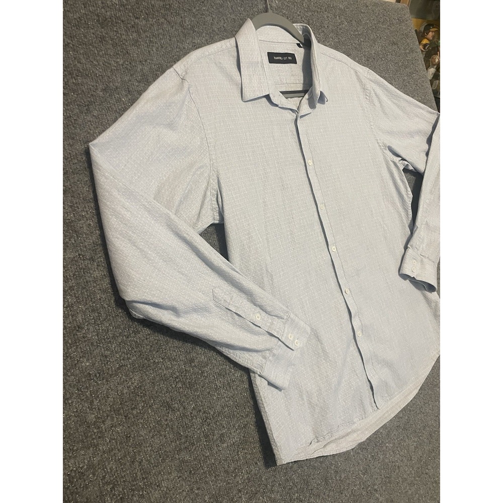 7 Diamonds Mens Large Collared Long Sleeve Button Down Shirt Light Blue